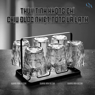 Bộ 6 Cốc Thủy Tinh SÔNG BĂNG | TUYẾT MỜ Trong Suốt | Ly Uống Nước Decor Vintage, Phong Cách Bắc Âu