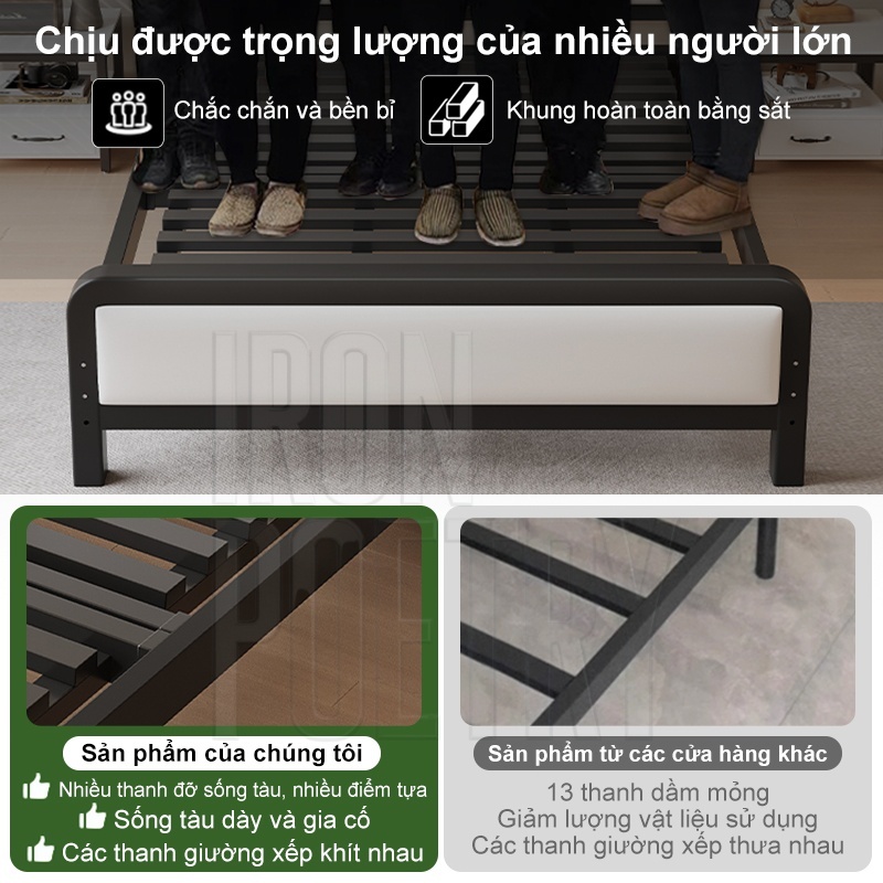 IRONPO Giường sắt siêu chịu lực 600kg Khung giường phòng ngủ dày dặn không rung lắc đủ size