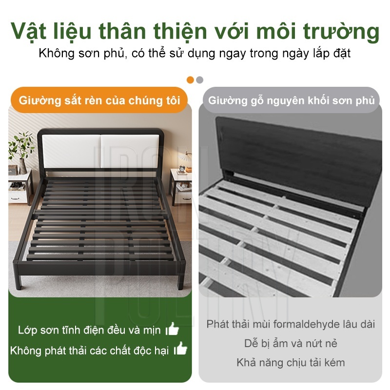 IRONPO Giường sắt siêu chịu lực 600kg Khung giường phòng ngủ dày dặn không rung lắc đủ size