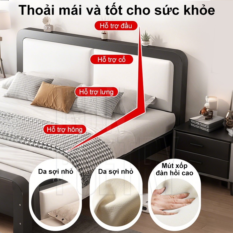 IRONPO Giường sắt siêu chịu lực 600kg Khung giường phòng ngủ dày dặn không rung lắc đủ size