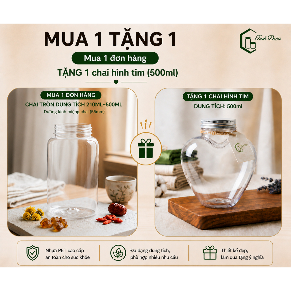 [Sỉ Tận Xưởng] Set 25 Chai Nhựa PET Tròn Trong Dày 210-650ml Nắp Nhôm Đựng Trà Sữa Nước Ép Cafe