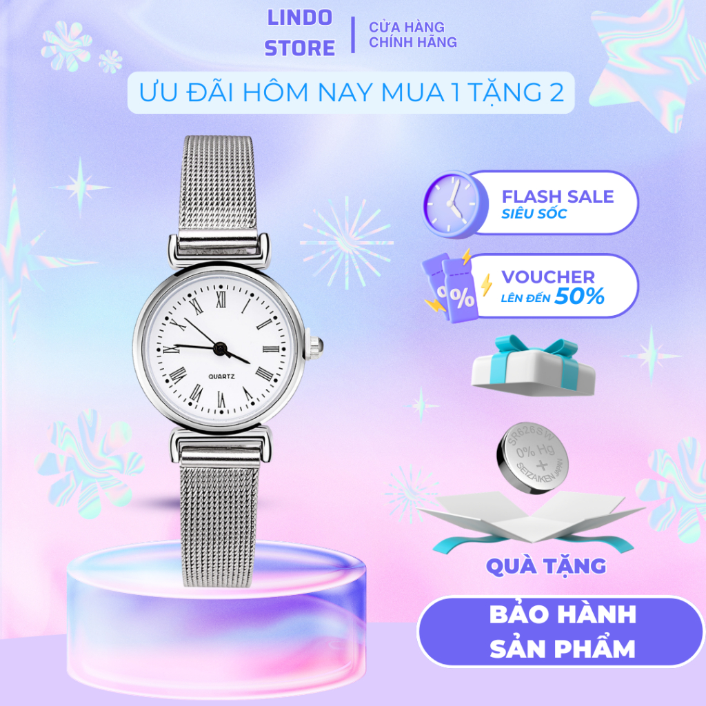 Đồng hồ nữ chính hãng dây thép không gỉ bền đẹp thời trang cao cấp kèm hộp CINLA NT58
