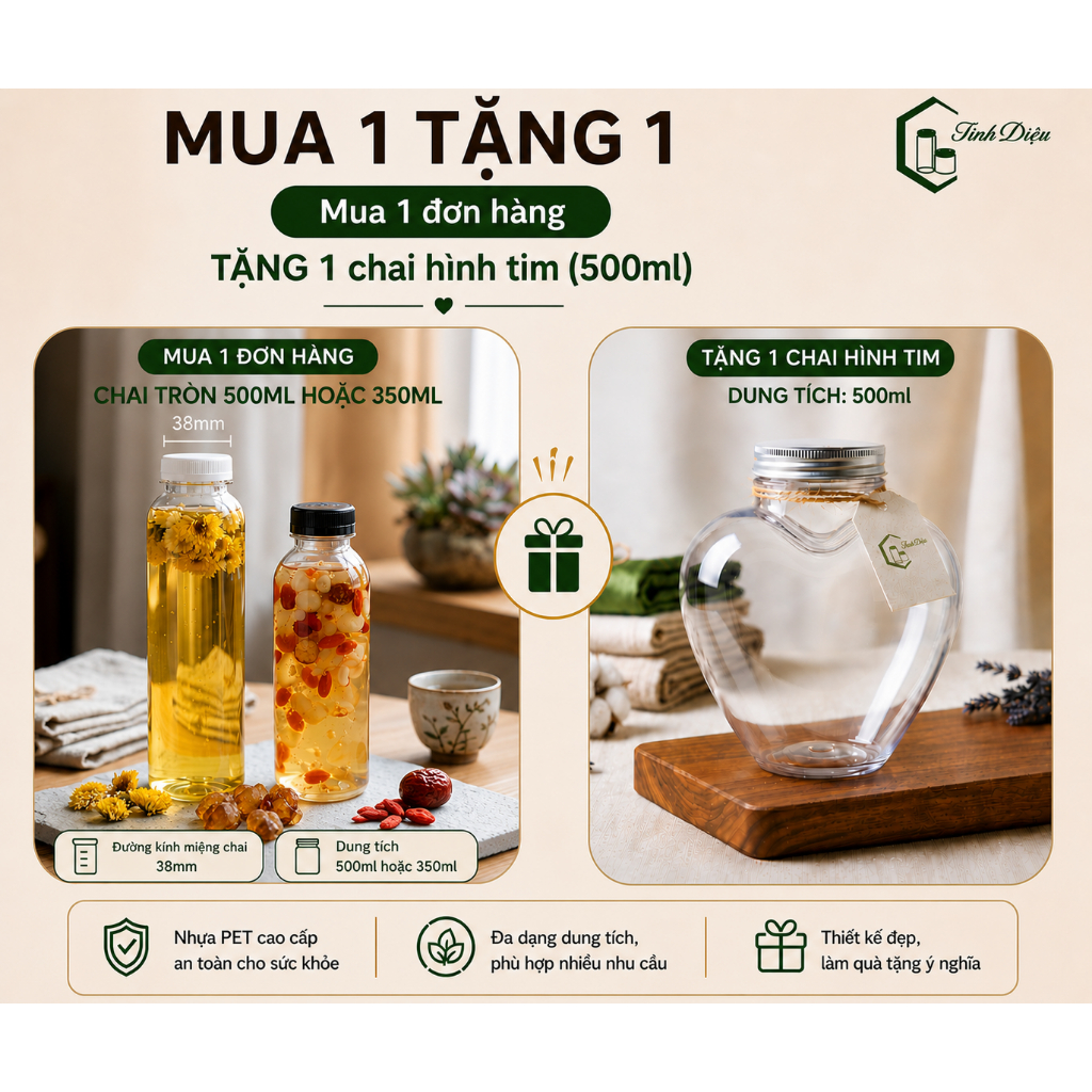 [Sỉ Tận Xưởng] Set 25 Chai Nhựa PET Tròn Trong Dày 350/500ml Nắp Vặn Đựng Trà Sữa Nước Ép Cafe Sữa