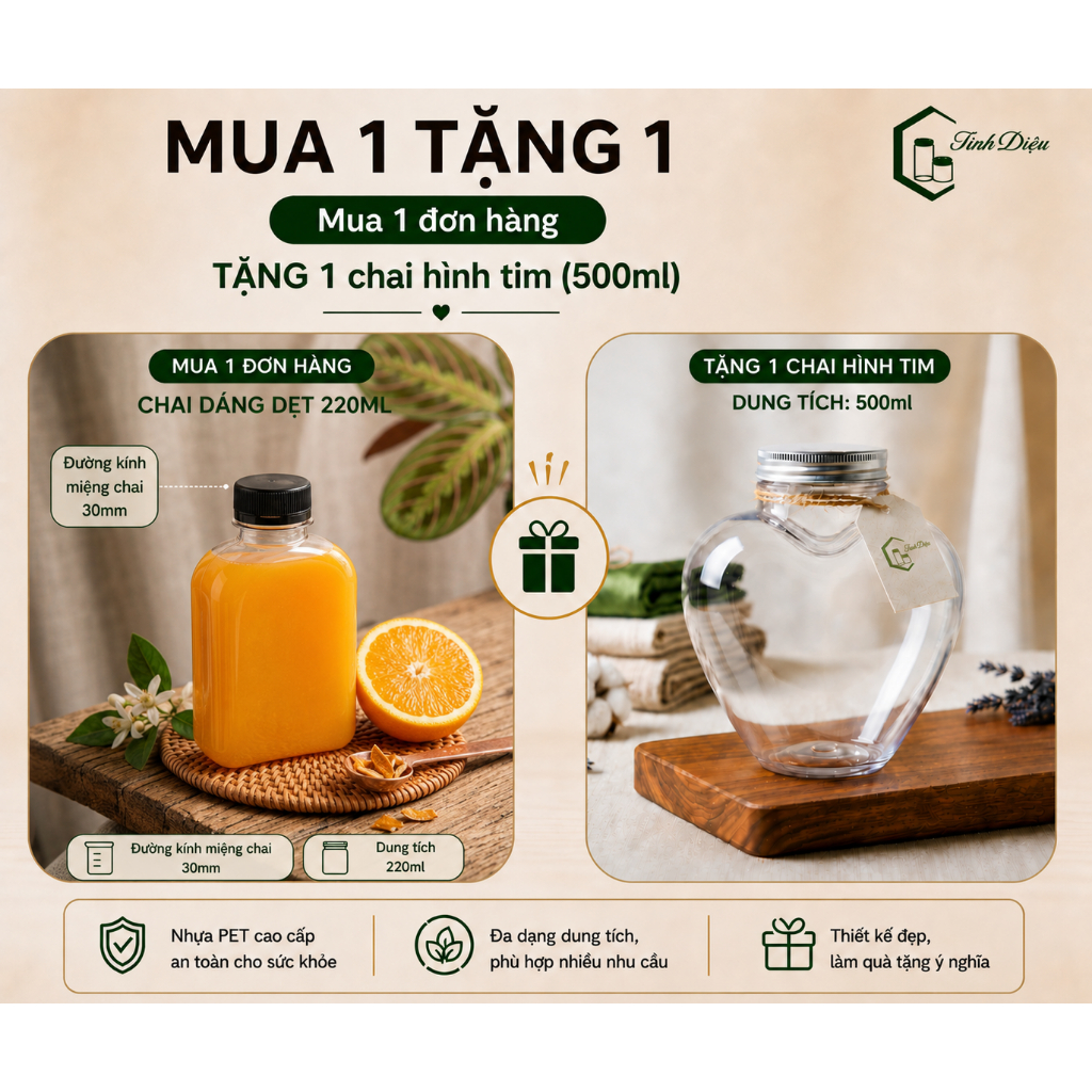 [Sỉ Tận Xưởng] Set 25 Chai Nhựa PET Dẹp Trong Dày 220-250ml Nắp Vặn Đựng Trà Sữa Nước Ép Cafe
