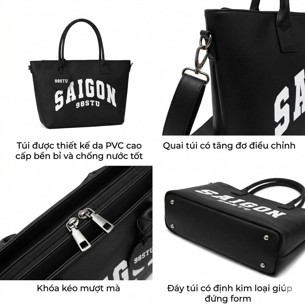 Túi tote saigon 98stu size L da pu cao cấp đựng vừa laptop tặng kèm dây đeo