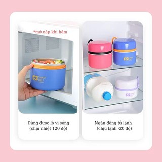 Hộp Cơm Văn Phòng MiNi 2 Tầng Tiện Lợi Mang Theo Đi Làm .Hộp Cơm Tròn In Hình Dễ Thương Có Kèm Thìa
