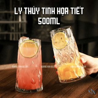 BỘ 6 Cốc Ly Thủy Tinh Họa Tiết Tháp Kim Cương, Hình Thoi Cao Cấp | Cốc Uống Sinh Tố, Nước Ép, DECOR