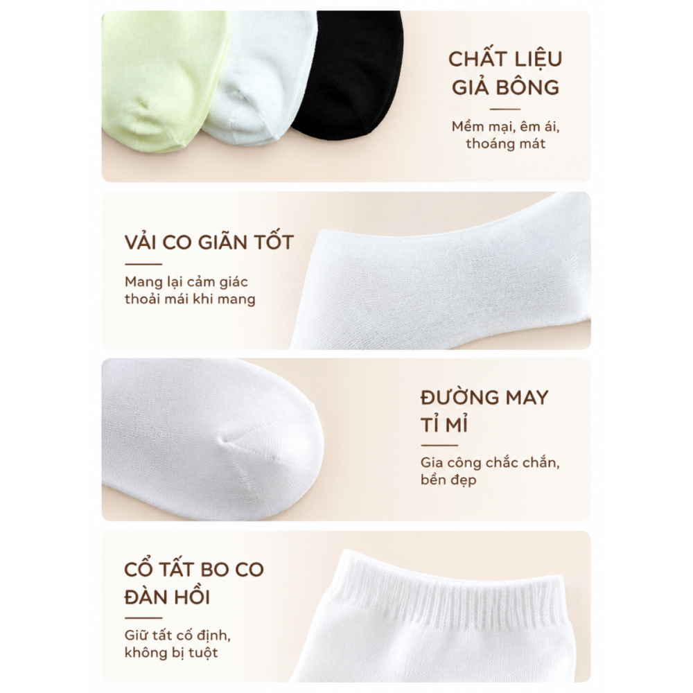 Tất cotton nam nữ 5 đôi 10 đôi, thoáng khí thoải mái, chống mùi, phù hợp đi học đi làm hàng ngày