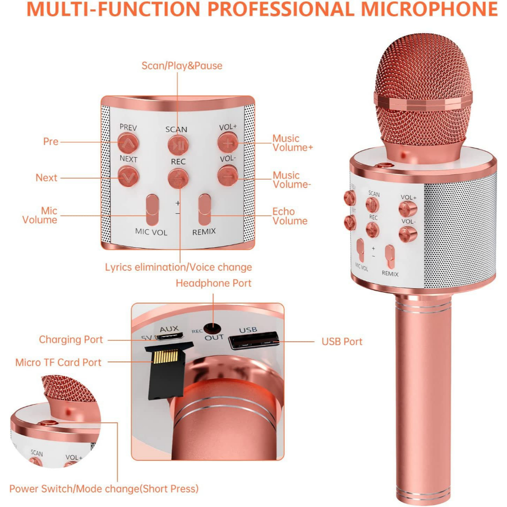 Micro Karaoke Gia Đình, Tích Hợp Loa, Chơi Nhạc, Ghi Âm, Phù Hợp Cho Người Lớn & Trẻ Em