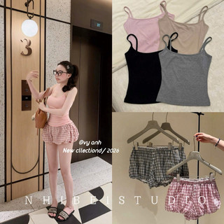 Set quần bí kẻ phối áo dây ( hàng QCCC)