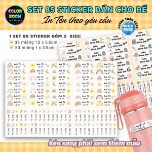 In theo yêu cầu - Set 85 Sticker Dán Đồ Dùng Cho Bé - Decal PVC chống thấm - Colorboomshop