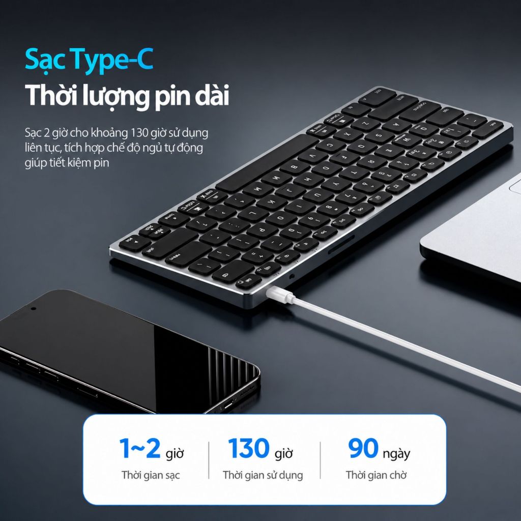 Bàn Phím Bluetooth DUX DUCIS K280-BT | Hợp Kim Nhôm Cao Cấp | Kết Nối 3 Thiết Bị | Phím Scissor Êm |