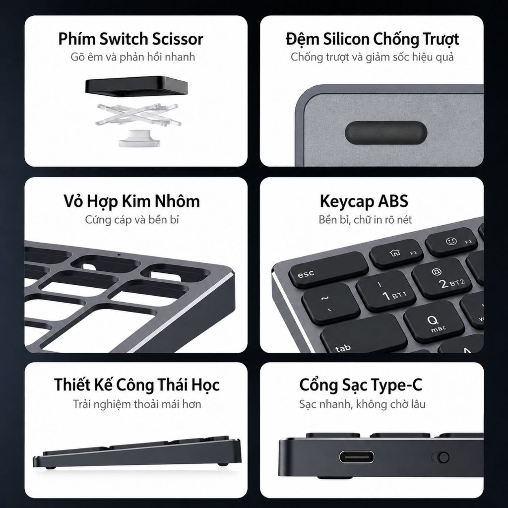 Bàn Phím Bluetooth DUX DUCIS K280-BT | Hợp Kim Nhôm Cao Cấp | Kết Nối 3 Thiết Bị | Phím Scissor Êm |