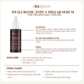 Serum Kẽm Ekseption Hyaluronic ZnPCA, HA + 1% ZnPCA  Kiềm Dầu, Ngừa Mụn 75ml