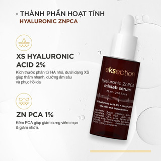 Serum Kẽm Ekseption Hyaluronic ZnPCA, HA + 1% ZnPCA  Kiềm Dầu, Ngừa Mụn 75ml