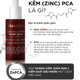 Serum Kẽm Ekseption Hyaluronic ZnPCA, HA + 1% ZnPCA  Kiềm Dầu, Ngừa Mụn 75ml