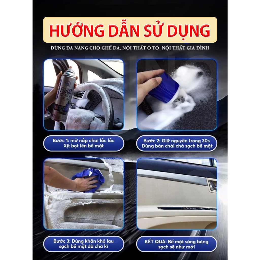 Chai vệ sinh nội thất xe ô tô OMINO M002 làm sạch nội thất, trần nỉ, bề mặt nhựa nhám và vệ sinh ghế da ô tô