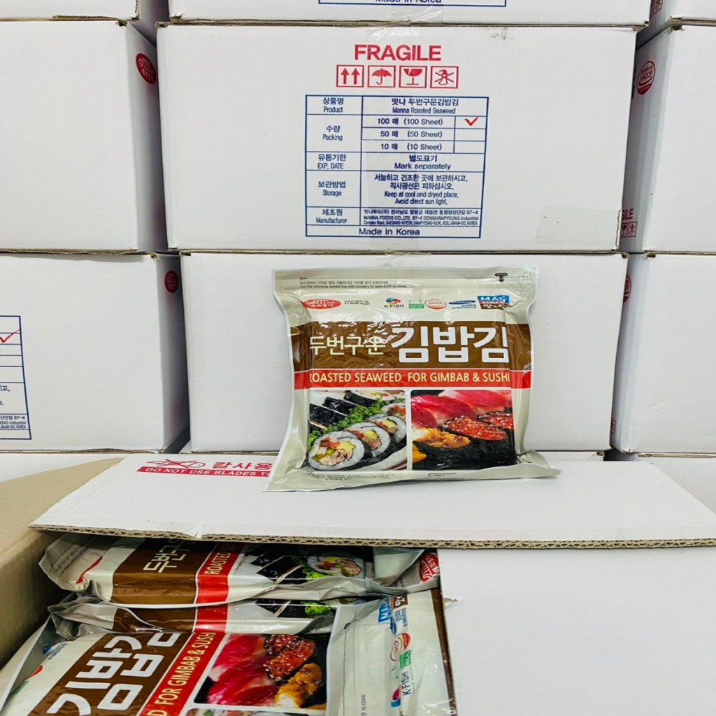 Rong Biển Cuộn Cơm Gimbap Sushi Manna Food Hàn Quốc Gói 100 Lá Bịch 230g Dai Ngon Không Rách