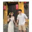 Set đồ đôi couple nam nữ Váy nữ body trắng ren hoa dáng dài Áo sơ mi nam đũi đi biển đi chơi LACUS COUPLE