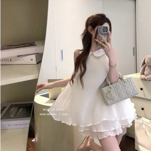 Set Áo babydoll cổ sen dập ly voan xoè kèm quần cao cấp , Set voan tơ tiểu thư màu kem trẻ trung mặc đi biển, đi cafe