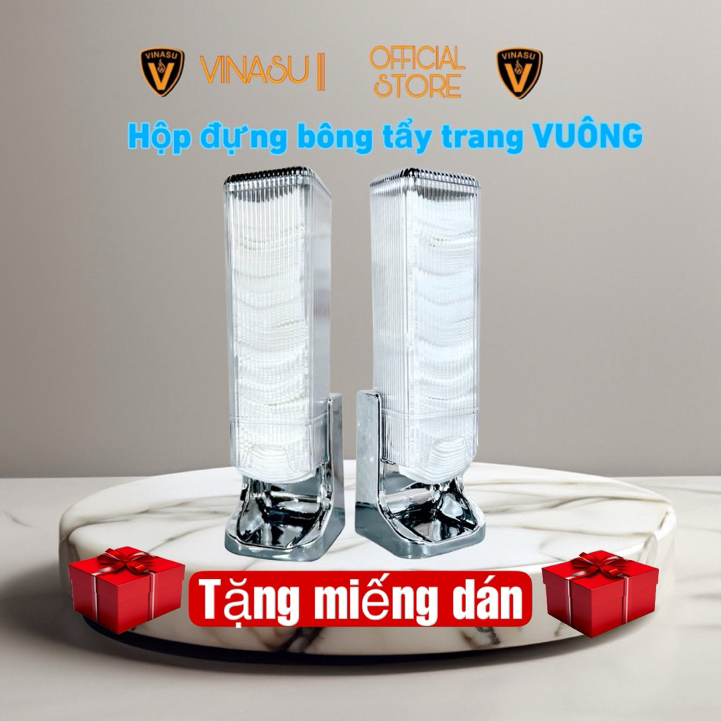 Hộp đựng bông tẩy trang dán tường hình vuông , tặng kèm miếng dán Vns303
