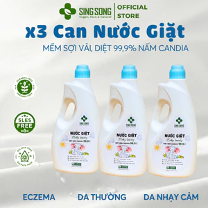 Combo x3 can Nước Giặt SingSong 1.9L I Diệt Nấm Candida, An Toàn Cho Trẻ Sơ Sinh & Da Nhạy Cảm