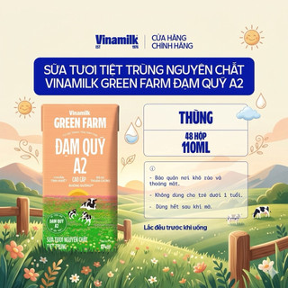 Sữa Tươi Nguyên Chất Tiệt Trùng Vinamilk Green Farm Đạm Quý A2 Không Đường 110ml - Thùng 48 hộp