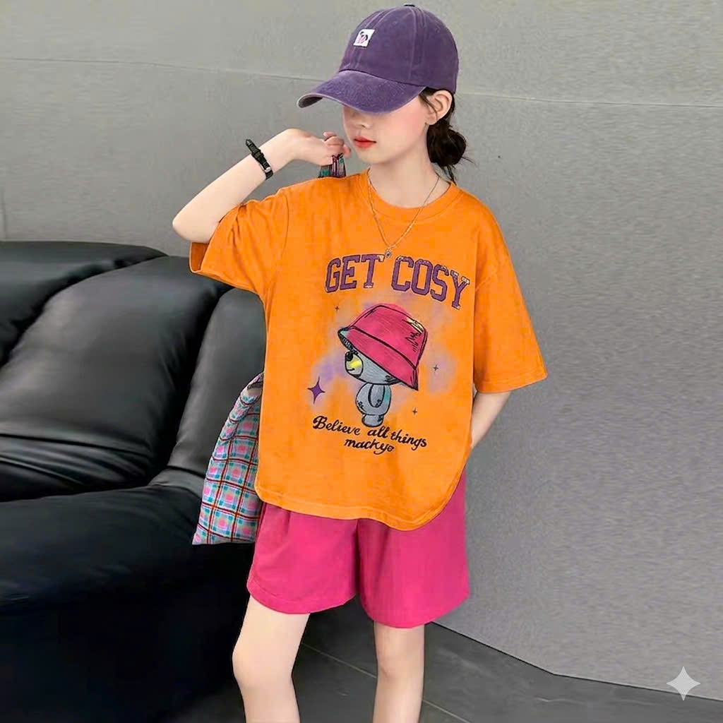 Sét quần áo size đại đi chơi cho bé gái,in hình gấu,chất vải cotton thấm hút mồ hôi thoải mái cho bé.M83