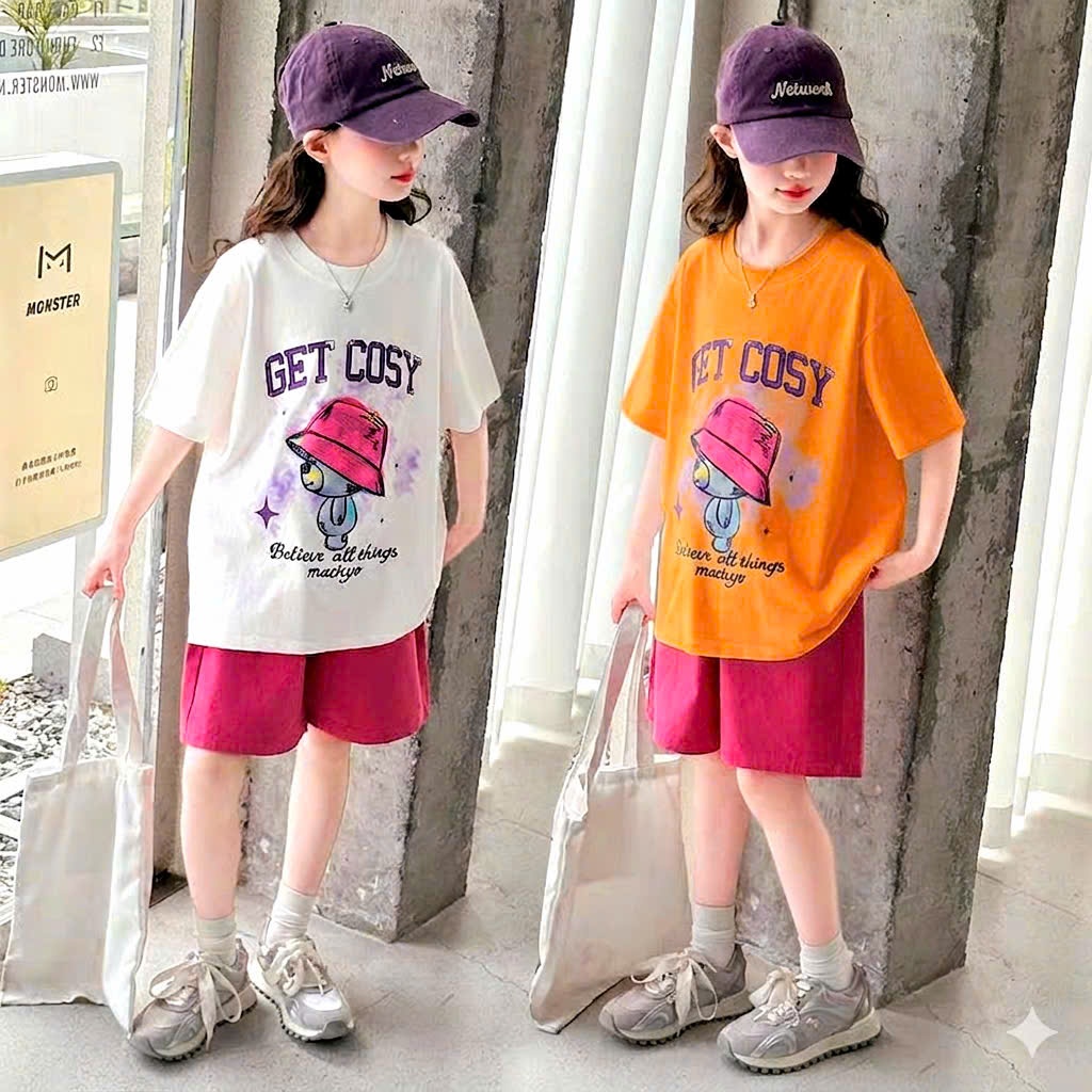 Sét quần áo size đại đi chơi cho bé gái,in hình gấu,chất vải cotton thấm hút mồ hôi thoải mái cho bé.M83