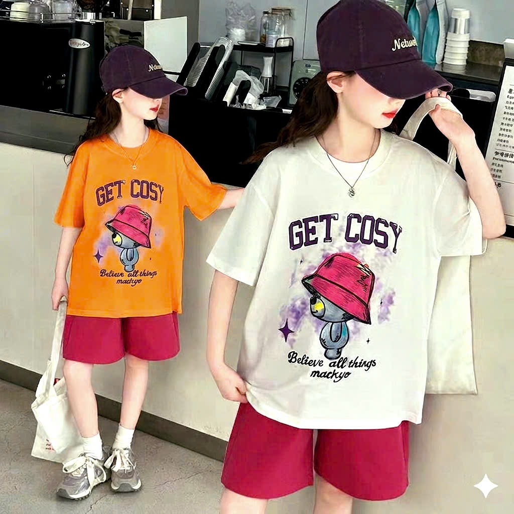 Sét quần áo size đại đi chơi cho bé gái,in hình gấu,chất vải cotton thấm hút mồ hôi thoải mái cho bé.M83