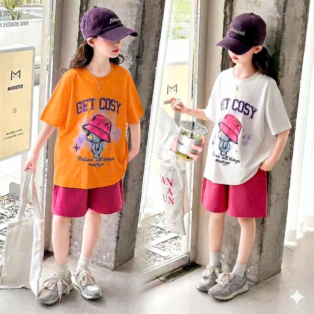 Sét quần áo size đại đi chơi cho bé gái,in hình gấu,chất vải cotton thấm hút mồ hôi thoải mái cho bé.M83