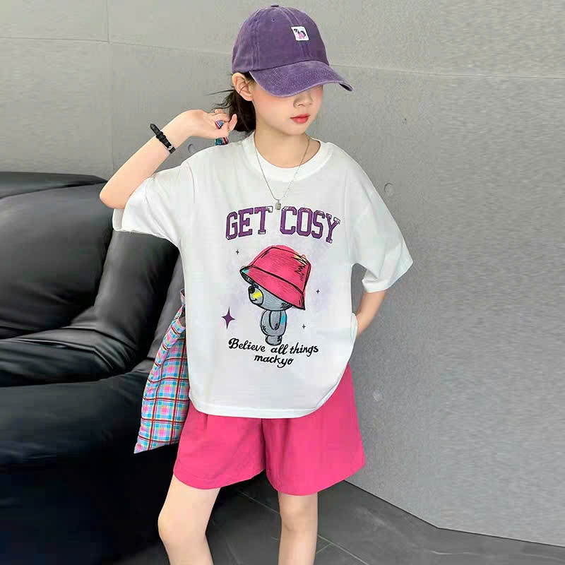 Sét quần áo size đại đi chơi cho bé gái,in hình gấu,chất vải cotton thấm hút mồ hôi thoải mái cho bé.M83