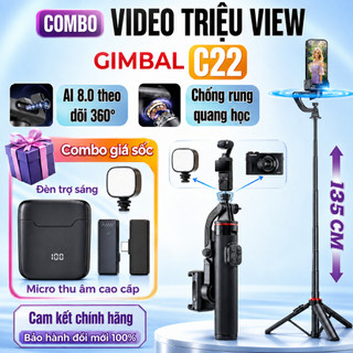 Gimbal Xoay 360 Độ AI C22, Tripod Điện Thoại Livestream, Chụp ảnh chống rung xoay theo vật thể