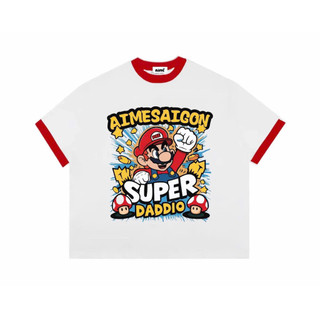 Áo Thun BoXy Mario cotton phối tay ngắn from mùa hè