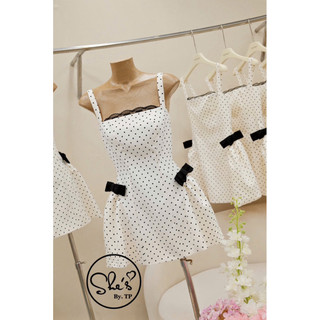 Váy 2 Dây Chấm Bi Xoè Ren Ngực Đính Nơ Chuẩn She’s