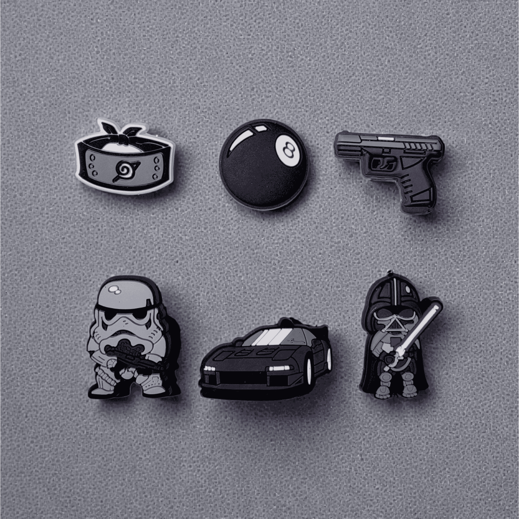 Set charm BLACK gắn dép cross, Nút gắn phụ kiện sticker anime trang trí nhựa PVC CROSS TREND