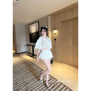 SET ÁO SƠ MI CỔ BẺ CRT MIX CHÂN VÁY BỒNG HOT HIT