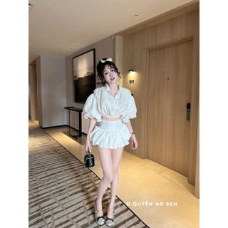 SET ÁO SƠ MI CỔ BẺ CRT MIX CHÂN VÁY BỒNG HOT HIT