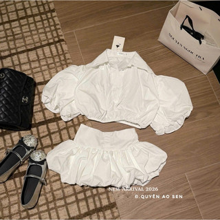 SET ÁO SƠ MI CỔ BẺ CRT MIX CHÂN VÁY BỒNG HOT HIT