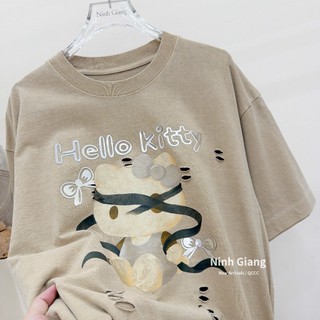 Áo Thun Nữ Kitty Rách Form Rộng QCCC Cao Cấp