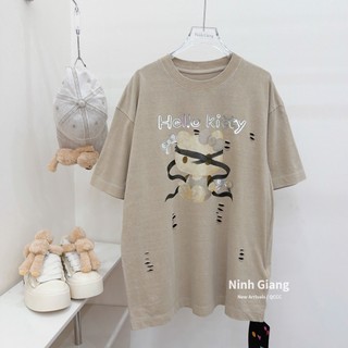 Áo Thun Nữ Kitty Rách Form Rộng QCCC Cao Cấp
