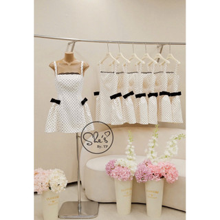 Váy 2 Dây Chấm Bi Xoè Ren Ngực Đính Nơ Chuẩn She’s