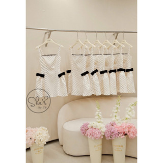 Váy 2 Dây Chấm Bi Xoè Ren Ngực Đính Nơ Chuẩn She’s