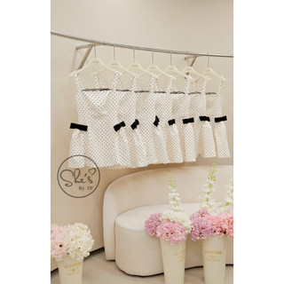 Váy 2 Dây Chấm Bi Xoè Ren Ngực Đính Nơ Chuẩn She’s