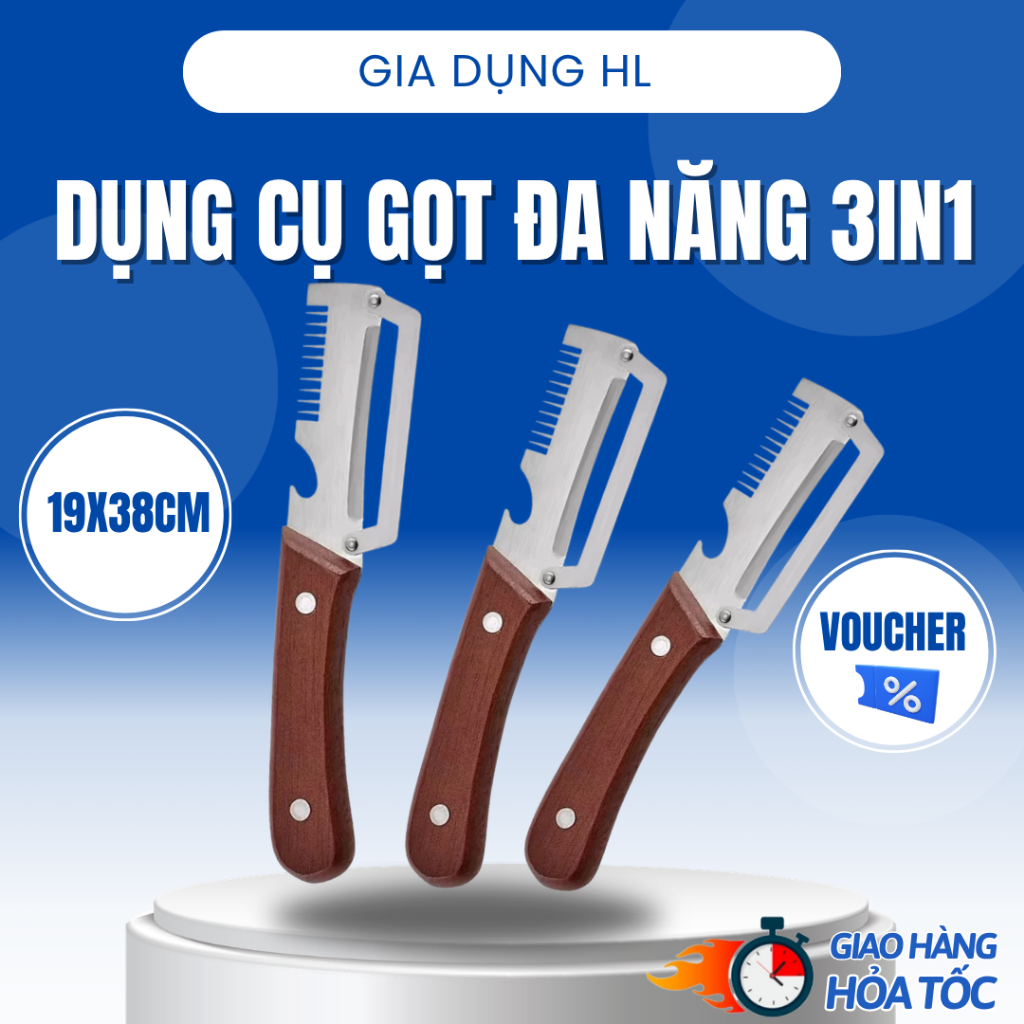 Dụng Cụ Gọt Rau Củ & Cắt Hành 3in1 – Inox Bền, Cán Gỗ, Tiện Lợi Khi Nấu Ăn