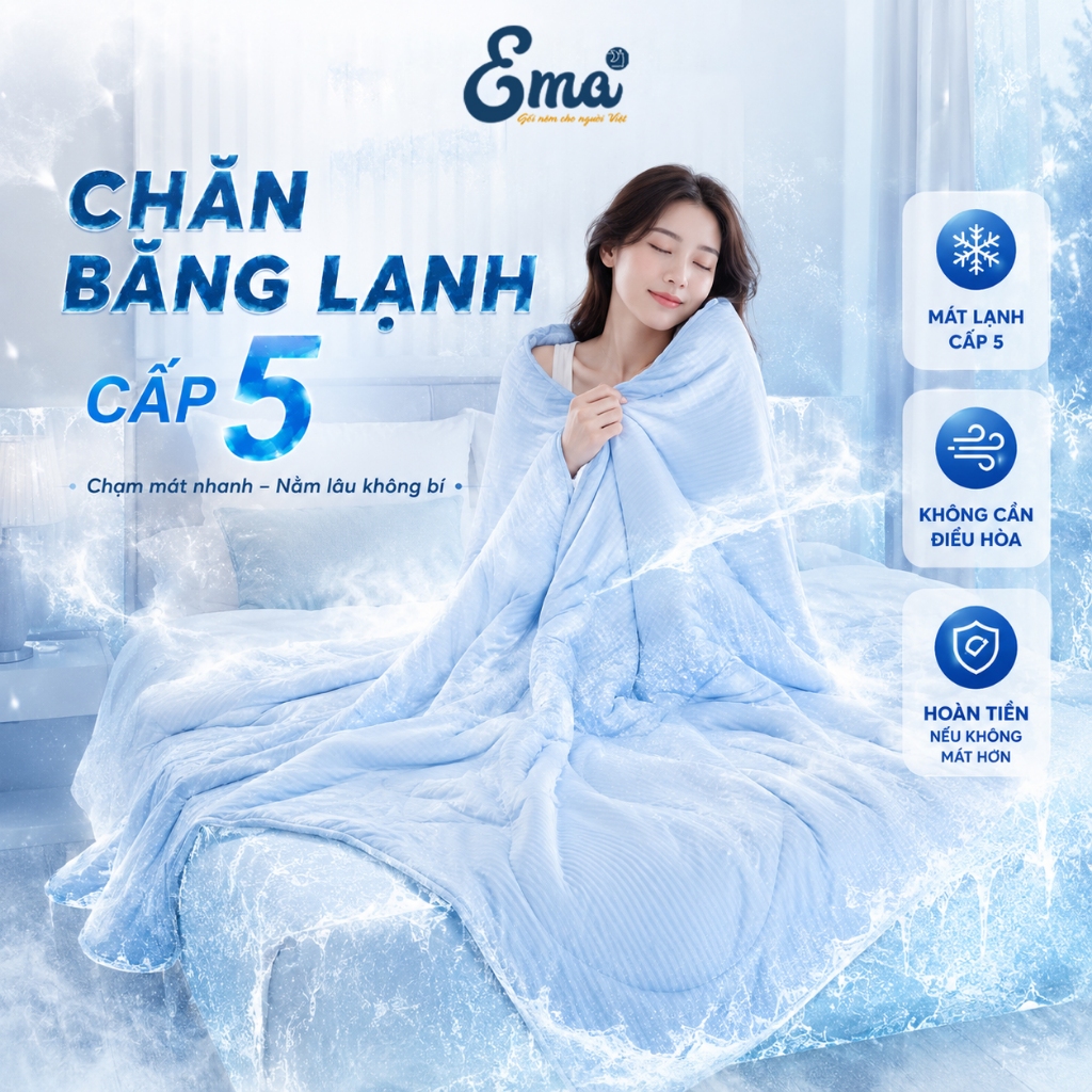 Chăn Băng Lạnh Mùa Hè EMA - Công Nghệ Làm Lạnh Cấp 5 Đột Phá - Cam Kết Mát Hơn Chăn Bạn Đang Dùng