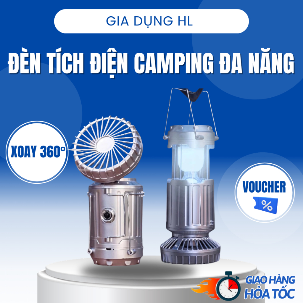 Đèn Tích Điện Solar Camping Kèm Quạt – Sạc USB, Đa Năng, Dùng Dã Ngoại & Cắm Trại