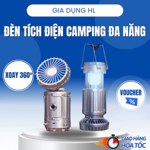Đèn Tích Điện Solar Camping Kèm Quạt – Sạc USB, Đa Năng, Dùng Dã Ngoại & Cắm Trại