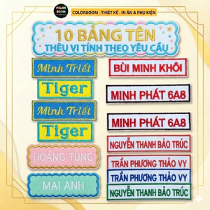 Thêu theo yêu cầu - Combo 10 bảng tên thêu tên riêng - thêu vi tính - Có sẵn keo ủi - Colorboom