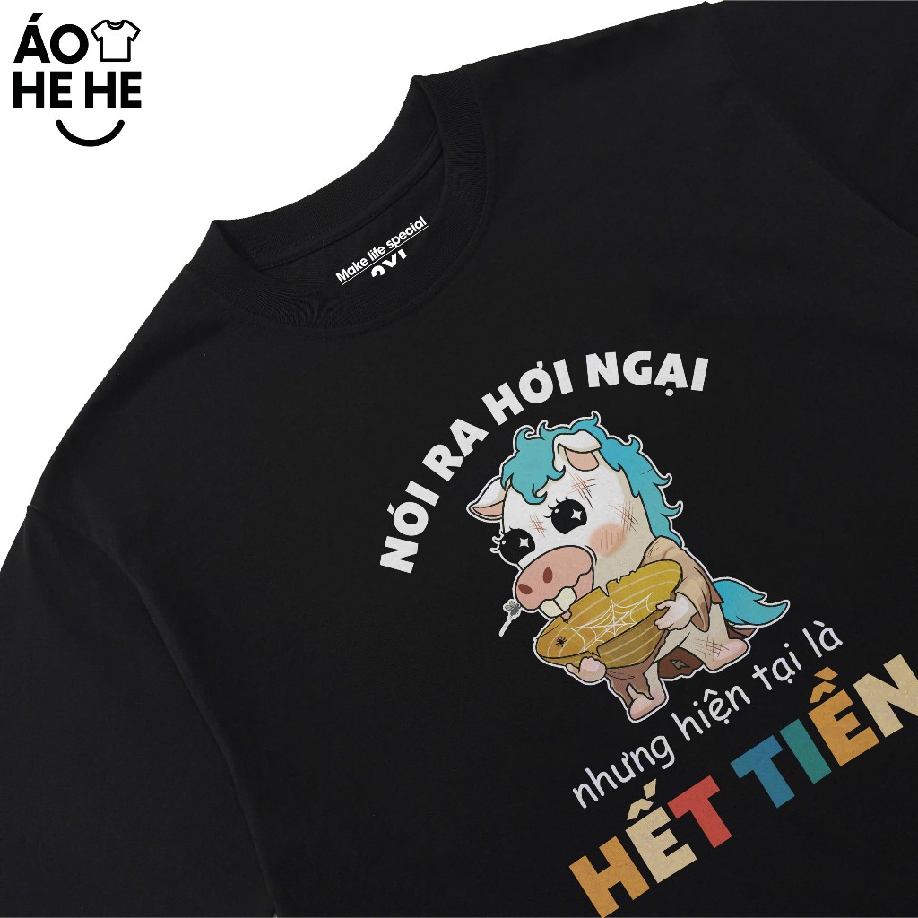 Áo Thun Hài Hước Ngại Tại Hết Tiền, Câu Nói Văn Phòng Công Sở Form Rộng Cotton 230gsm In Theo Yêu Cầu